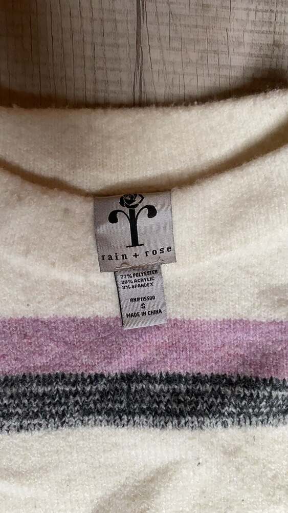 Rain and Rose Women's striped purple black and white Fit Knit Sweater